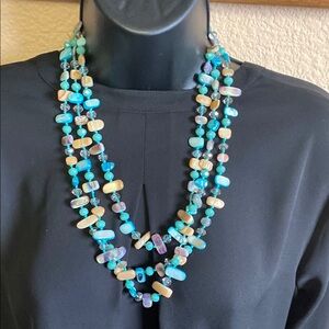 Blue and Purple Multi-Strand Necklace with Irregular Beads